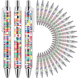 Janlaugh 200 Pcs International Flag Pens World Ballpoint Retractable Country Flags Pens Bulk Multicultural Party Favors Decoration Gift for Sports Events Home Office Supplies