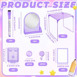 Purple Magnetic Locker Accessories Kit Include Back to School Essentials for Back to School Decorations Office Supplies