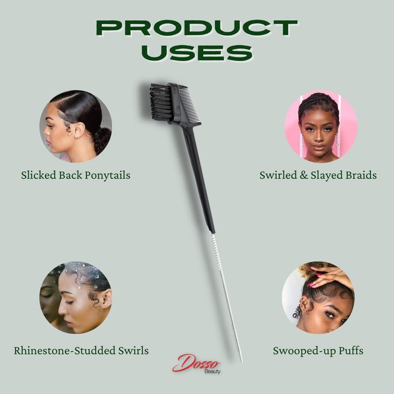 Dosso Beauty 3-in-1 Edge Styling Brush, Black Colour, Baby Soft