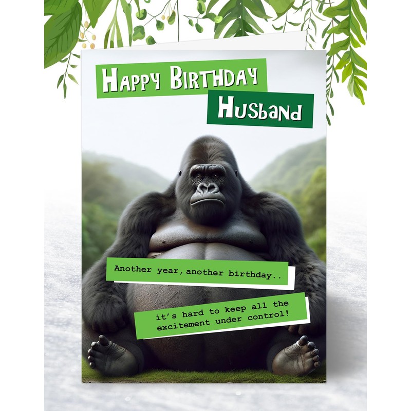 Funny Husband Birthday Card - Grumpy Gorilla Design for Him