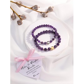 CrystalTears Amethyst Crystal Mother Daughter Bracelets for Women Mother’s Day Gifts for Mum from Daughter Matching Heart Healing Crystal Gemstone Beaded Bracelet Gifts for Mum Birthday