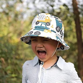 Malaxlx Baby Children's Sun Hat Fishing Hat Summer Hat UV Protection Beach Hat Bucket Hat Toddler Bucket Hat for Girls Boys, Yellow Digger