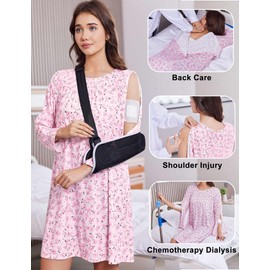 Deyeek Hospital Gowns for Elderly Women Open Back Long Sleeve Post Shoulder Surgery Dress Adaptive Nightgowns Patient Gowns