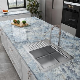YENHOME Lustrous Blue Marble Contact Paper for Countertops Marble Contact Paper Peel and Stick Countertops Waterproof 17.7"X118" Self Adhesive Marble Wallpaper Peel and Stick Vinyl Wrap for Kitchen