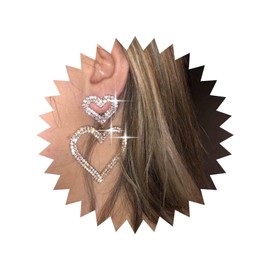 Aneneiceera Vintage Crystal Heart Earrings Gold Cz Heart Dangle Earrings Rhinestone Heart Stud Earrings Cz Paved Heart Hoop Earrings Wedding Bridal Love Earrings for Women(Gold B)