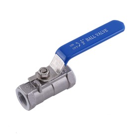 Ball Valve, Female Thread 1/2 Inch NPT Full Port 2 Way Rotary Lever Stainless Steel SS304 Two Pieces Ball Valve for Water, Oil and Gas with Blue Locking Handles
