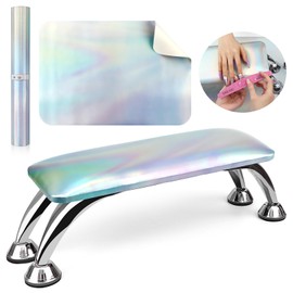 Saviland Arm Rest for Nails Tech Professional: Holographic Larger Nail Arm Rest Soft Premium Faux Leather Nail Pillow Non-Slip Protective Nail Table Mat Detachable Hand Rest Salon Manicure for Clients