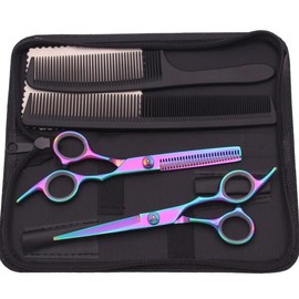 San 산 스테인리스 미용 가위 블루 헤어 커팅 4in1 이발소 빗 C1001 [17 C1001 HeiJin 4P] Mountain Stainless Steel Beauty Scissors Blue Hair Cutting 4in1 Barbershop Comb C1001 [17 C1001 HeiJin 4P]