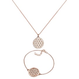 Elli Schmuckset Damen Lebensblume Anhänger Filigran in 925 Sterling Silber rosé vergoldet