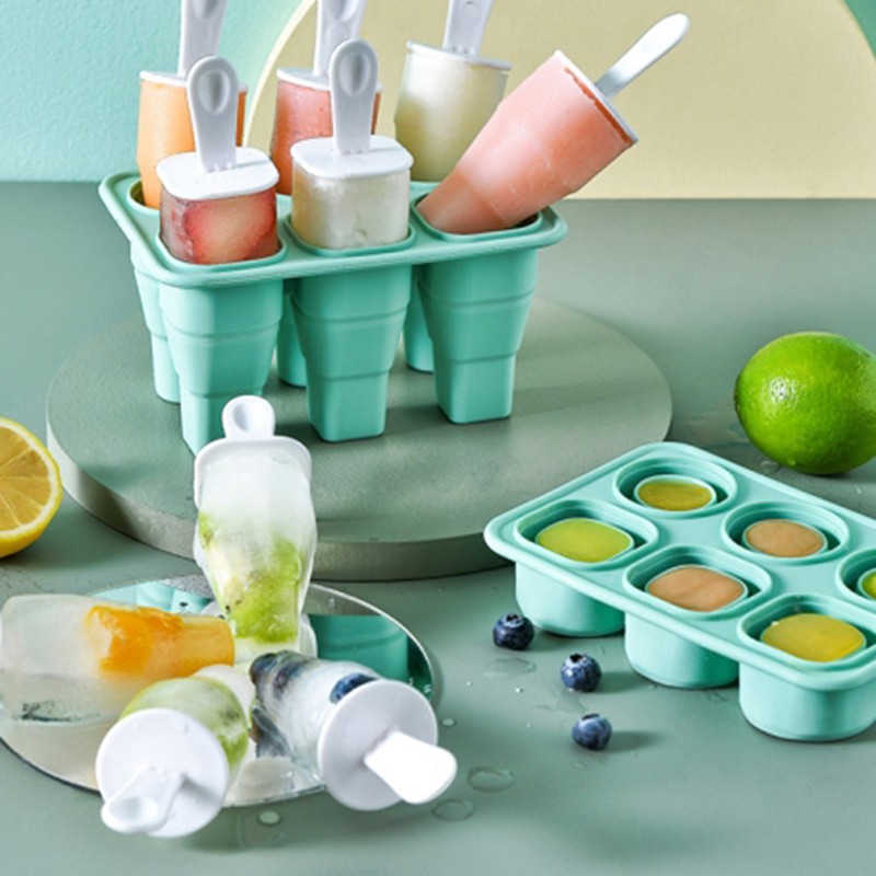 Collapsible Sicles Molds 6 Ice Makers Silicone Ice Molds Reusable