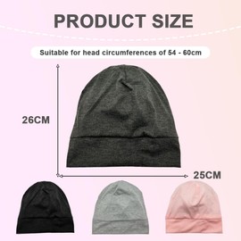 Guiguishiny Satin Bonnet Unisex Silk & Cotton Jersey Hat Lightweight Soft Sleeping Cap Night Sleep Cap Chemotherapy Hat Satin Lined Beanie, black, 54-60