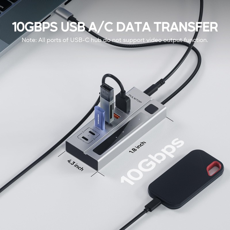 Hub USB C alimentado con alimentación, Hub USB PULWTOP compatible
