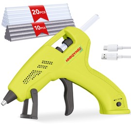 HHDQYMSG Cordless Hot Glue Gun, 20W Hot Glue Gun with 30PCS Premium Glue Sticks & 1m USB-C Cable, 2000mAh Built-in Battery Suitable for School Craft, Home Repair, DIY (Green-2000mAh)