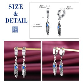 Yumilok Trendy Stainless Steel Feather Earrings for Men Women Vintage Hoops for Fashionable Youth with Feather Drop Classic Ear Accessories Novelty Jewellery