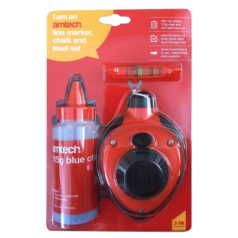 Amtech G3760 30m (100ft) Line Marker, Chalk and Mini Spirit