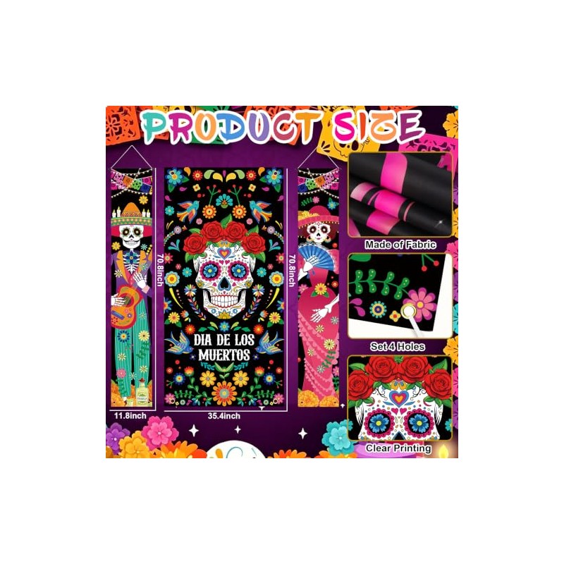 3 fundas para puerta de Día de los Muertos Dia