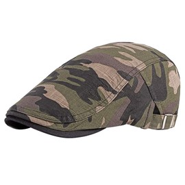 Kangqifen Men Women Camo Flat Cap Cotton Ivy Gatsby Irish Hunting Newsboy Hat Adjustable Khaki