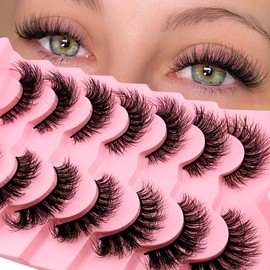 7 Pairs Cat-Eye Lashes Flu-ffy 17mm Fox Eye Lashes Curly Volume Eyelashes Faux Mink Lashes that Look Like Extensions Lashes Wispy False Eyelashes Natural Look(Z12)