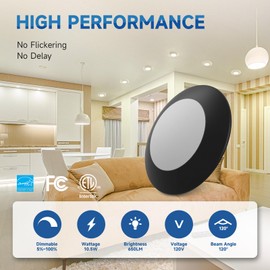ECOELER 4 Inch LED Disk Light, Dimmable Flush Mount Ceiling Light, 10.5W 650Lm, 5000K Daylight, Black Aluminum Trim, Surface Mount Fixture for Kitchen, Bedroom, Bathroom, ETL & Energy Star, 4Pack