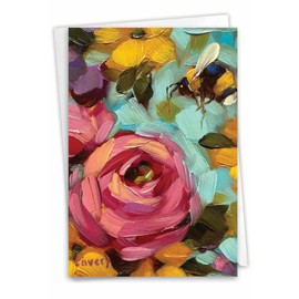 NobleWorks Get Well Paper Card with 5 x 7 Inch Envelope (1 Card) Blooms and Bees-Peony C10348HGWG