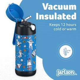 Jarlson® Kids Water Bottle CHARLI [12OZ] - Stainless Steel Thermo Bottle with Straw - Insulated, Spill Proof Waterbottle for School & Sports - Thermo Tumbler for Boys & Girls (Space)