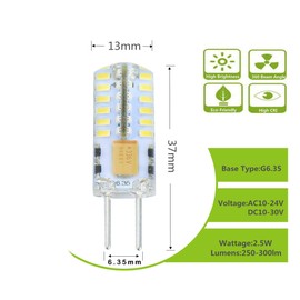 Lamsky G6.35 GY6.35 Bi-Pin Base LED Bulb,12V/24V 2.5W Daylight 6000K,JC Type Halogen Replacement Bulb,Not Dimmable,30W Equivalent(4-Pack)