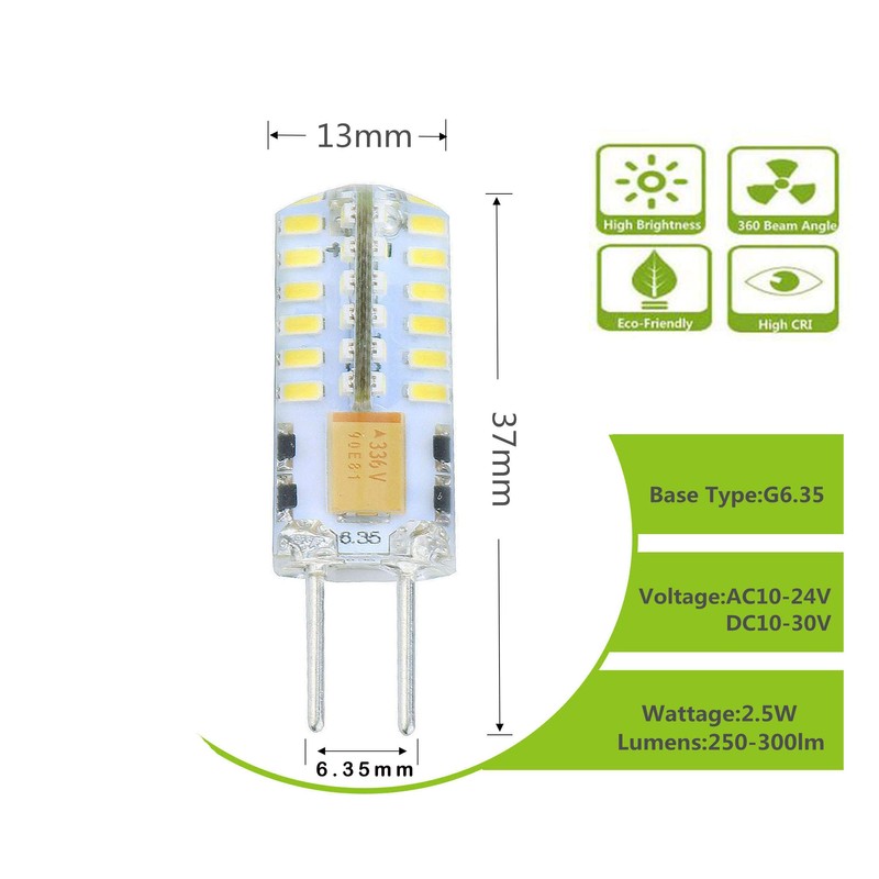 Lamsky G6.35 GY6.35 Bi-Pin Base LED Bulb,12V/24V 2.5W Daylight 6000K,JC