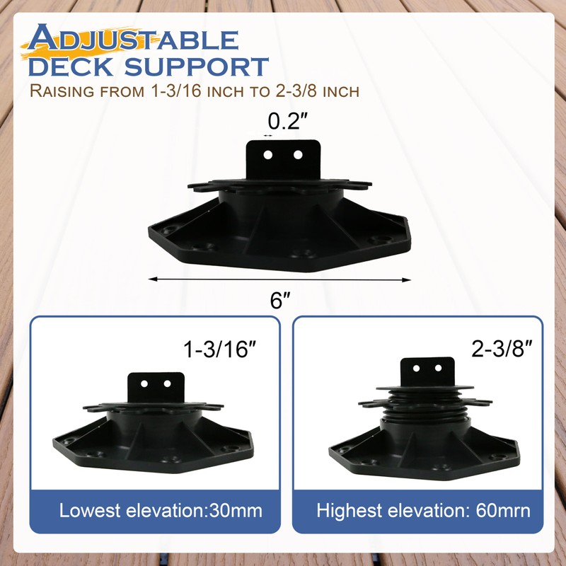 Goldshire 24Pack Adjustable Deck Support Pedestal, Plastic Adjustable Deck Foundation