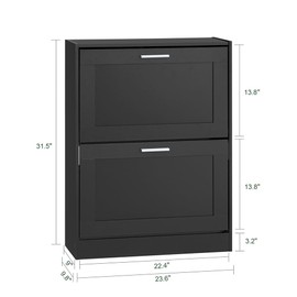 Haotian Small Shoe Storage Cabinet Black, Slim Shoe Rack Entryway, Narrow Shoe Organizer 2 Flip-Drawers for Front Door Entrance Hallway, Black, FSR137-SCH