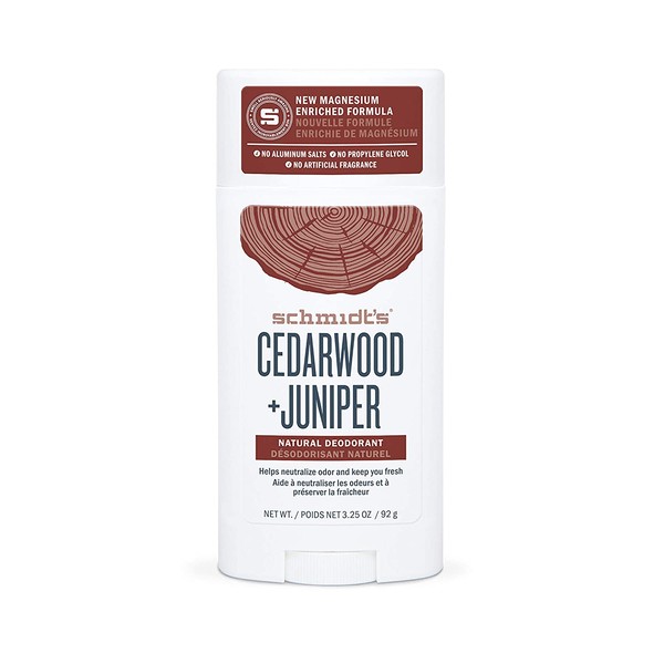 Schmidt's Aluminum Free Natural Deodorant For 24 Hour Odor Protection and Freshness, Cedarwood + Juniper Vegan, Certified Cruelty Free, 3.25 oz