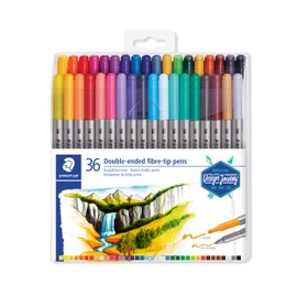 Staedtler Double-Ended Fiber-Tip Pens, Washable Ink, Fine & Bold Writing and Coloring Tips, 36 Assorted Colors, 3200 TB36