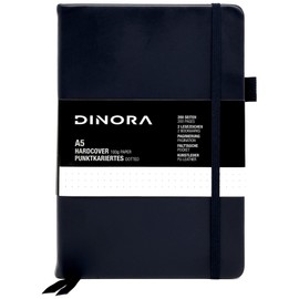 Dinora® Notebook A5 Hardcover – Dotted – PU Leather Look – 200 Numbered Pages – 100 g Avery Paper – Navi Blue