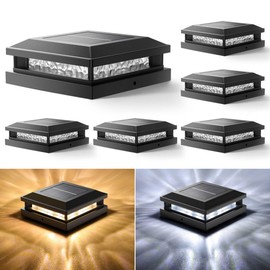 Solar Post Cap Lights 6-Pack, 2 Modes 16LEDs Bright Solar Post Lights Outdoor Waterproof, Fence Posts Cap Light, Deck Light for 4x4 4.5x4.5 5x5 Posts for Patio Garden Decor, Black
