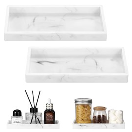 Luxspire Bathroom Vanity Tray - 2 Pack (7.9" x 4") Silicone Soap Dish for Kitchen Countertop, Bathroom Counter Tray for Soap Dispenser Perfume Jewelry Accessories, Marble White