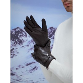 YISEVEN Winter Men's Warm Genuine Sheepskin Leather Gloves with Button Fleece Fur Lined Classical Urban Style For Dress Driving Motorcycle Work,Brown 9.5"/L