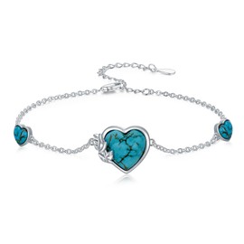 BETHZA Turquoise Rose Bracelet 925 Sterling Silver Real Heart Turquoise Gemstone Adjustable Bracelets Jewelry for Women