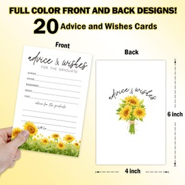 Sunflower Advice and Wishes Cards for the Graduate Cards 4x6 Inch Sunflower Grad Party Game Card 20 Pcs Double Sided Grad Advice and Wishes Card for Graduation Party Decoration for College Y439