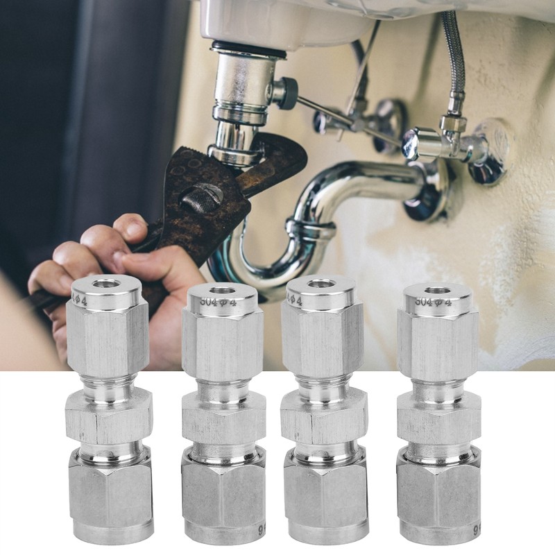 4Pcs Compression Tube Fitting Stainless Steel DoubleFerrule Converter Adapter(Ф4/Ф6 )
