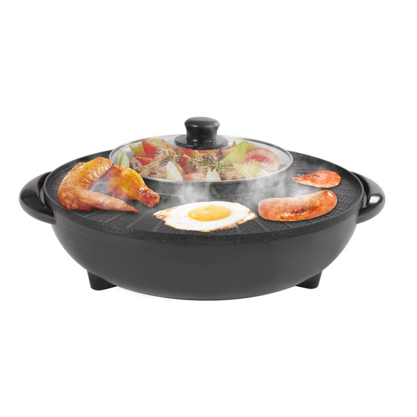 DOONARCES 110V 1350W 2-in-1 Circular Hotpot Grill Combo Round Electric