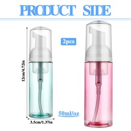 2 Pack Foam Pump Bottle Travel 60 ml/2 oz Small Size Mousse Foam Soap Dispenser Clear Plastic Foaming Soap Dispenser Mini Empty Refillable Pump Containers for Face Wash Lash Shampoo Skin Care