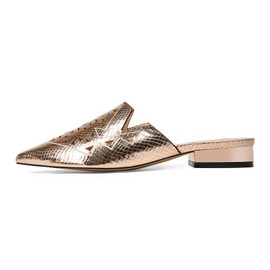 Pomoxikn Gold Low Heel Pumps for Women Backless Slip on Flats Women Closed Pointed Toe Mesh Mules Shoes for Women