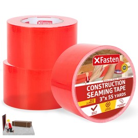 XFasten Construction Seam Tape Red, 3" x 55Yds (3-Pack, 495Feet Total) Resin Tape for Epoxy Resin Molding, Sheathing, Water Resistant Barrier