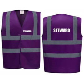 Brook Hi Vis Premium Safety Vest - STEWARD Printed Front & Back, Event Management High Viz Waistcoat, Available in 14 Colours, Festivals (Purple, Large)