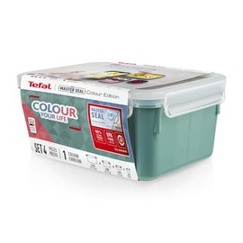 Tefal Masterseal Colour Edition Set of 4, Water Green, Rectangular, 100% Airtight, 100% Safe, Dishwasher Safe, Trend Colour N1031010