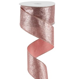 MEEDEE Rose Gold Glitter Ribbon - 2.5 Inch Brown Metallic, Wired, for Christmas Tree, Garland, Wreath, Bows, Gift Wrapping