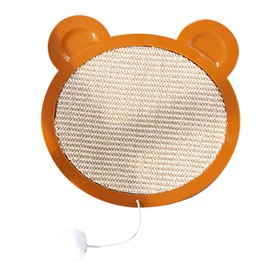 Sisal Cat Scratching Board Cartoon Cute Bear Head Shape Grinding Claw Cat Scratcher Mat with Ball for Home Indoor Light Brown
