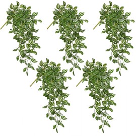 DILATATA Fake Hanging Plants Artificial Hanging Plants 22" Faux Wandering Jew Hanging Leaves Plants for Wall Shelf Home Indoor Outdoor Decor - 5 Pack