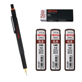 rOtring Mechanical Pencil 800 0.5mm 1904447 - Black | 3x Tikky Lead Refills, HB - 0.5mm | Eraser B20