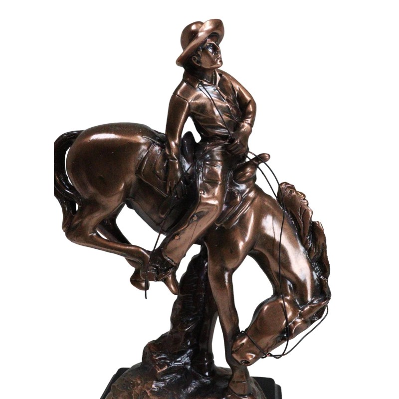 Ebros Rustic Western Rodeo Cowboy W/ Bucking Horse Bronze Electroplated