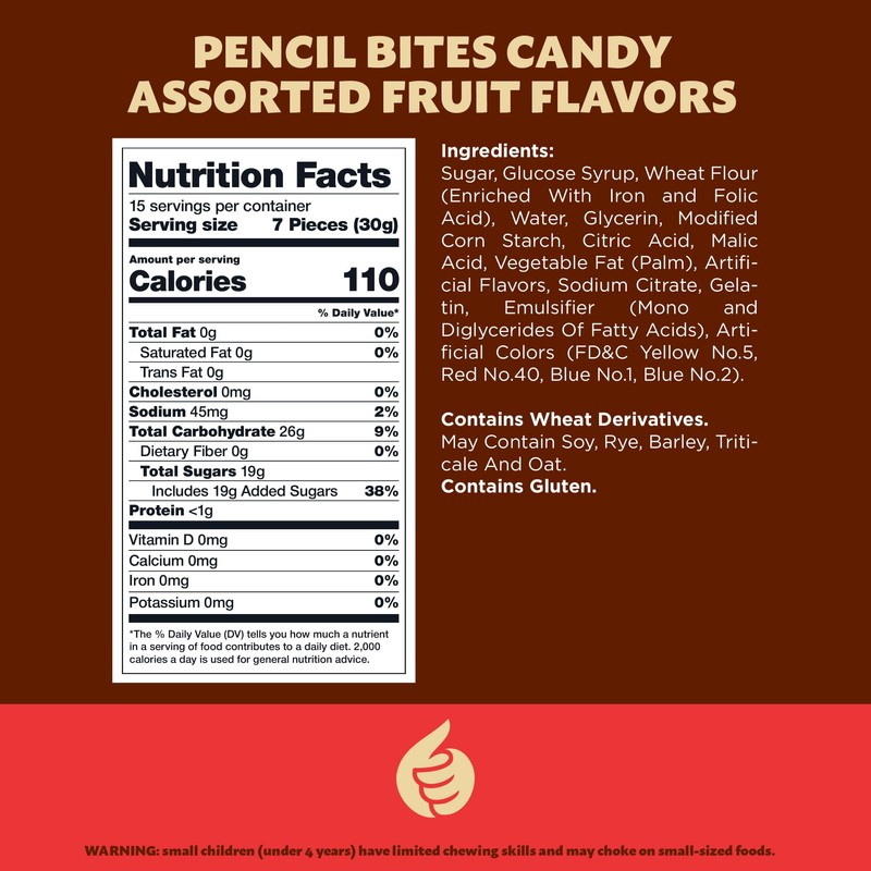 Pencil Bites Gummy Candy | 2 Pound Pack | Bulk